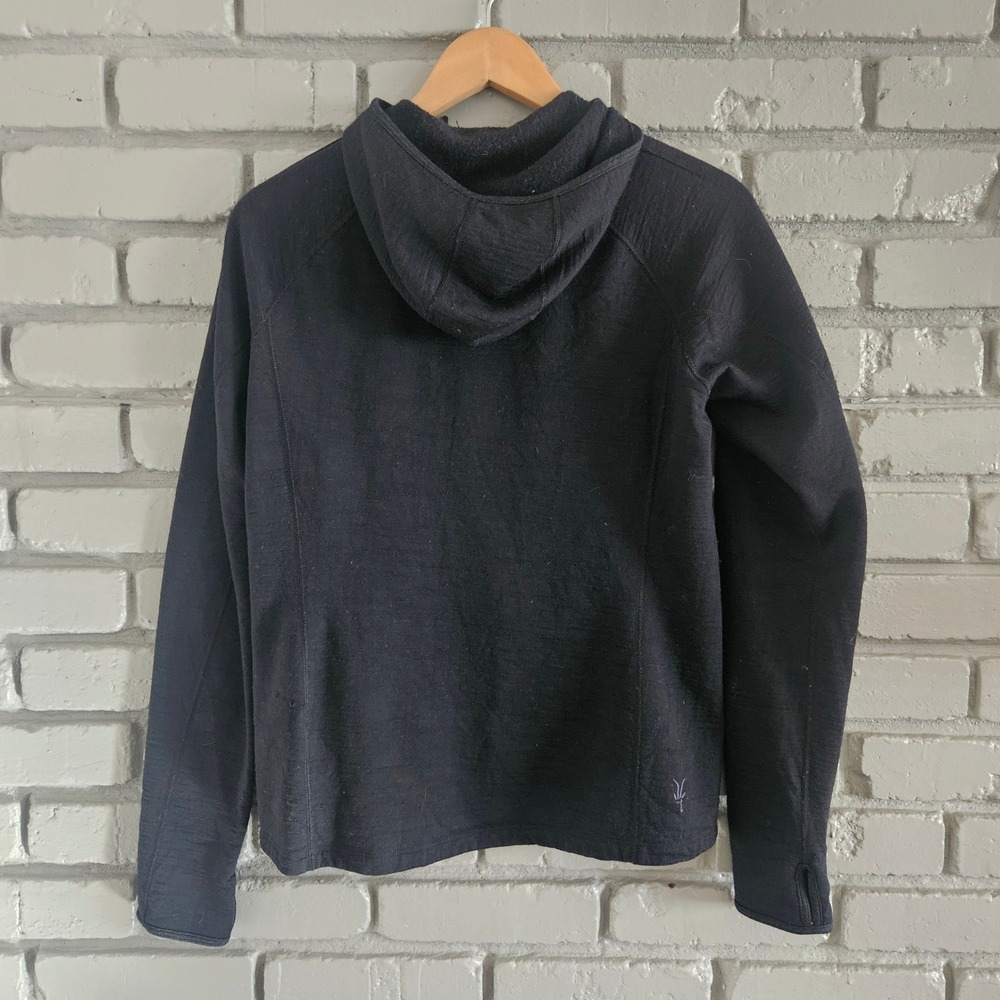 Women's Black Merino Wool Zip-Up Hoodie Jacket - Picture 4 of 12